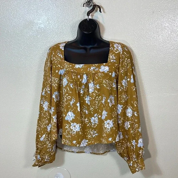 Great condition! Free People Mustard Floral Blouse - Picture 10 of 10